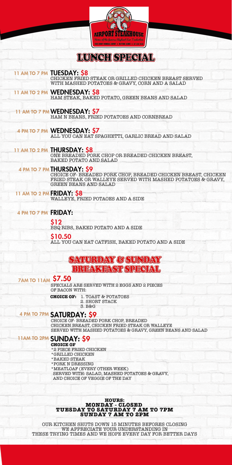 Menu Airport Steakhouse